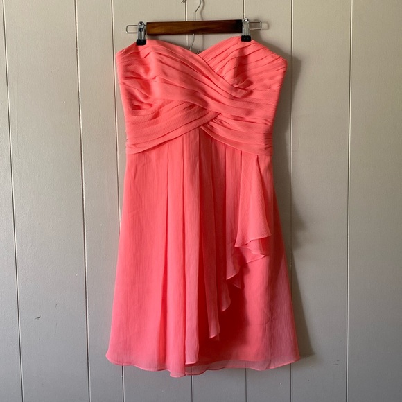 David’s Bridal Short Formal Sweatheart Neck Coral Dress Style F14847 Size 10 - Picture 1 of 11